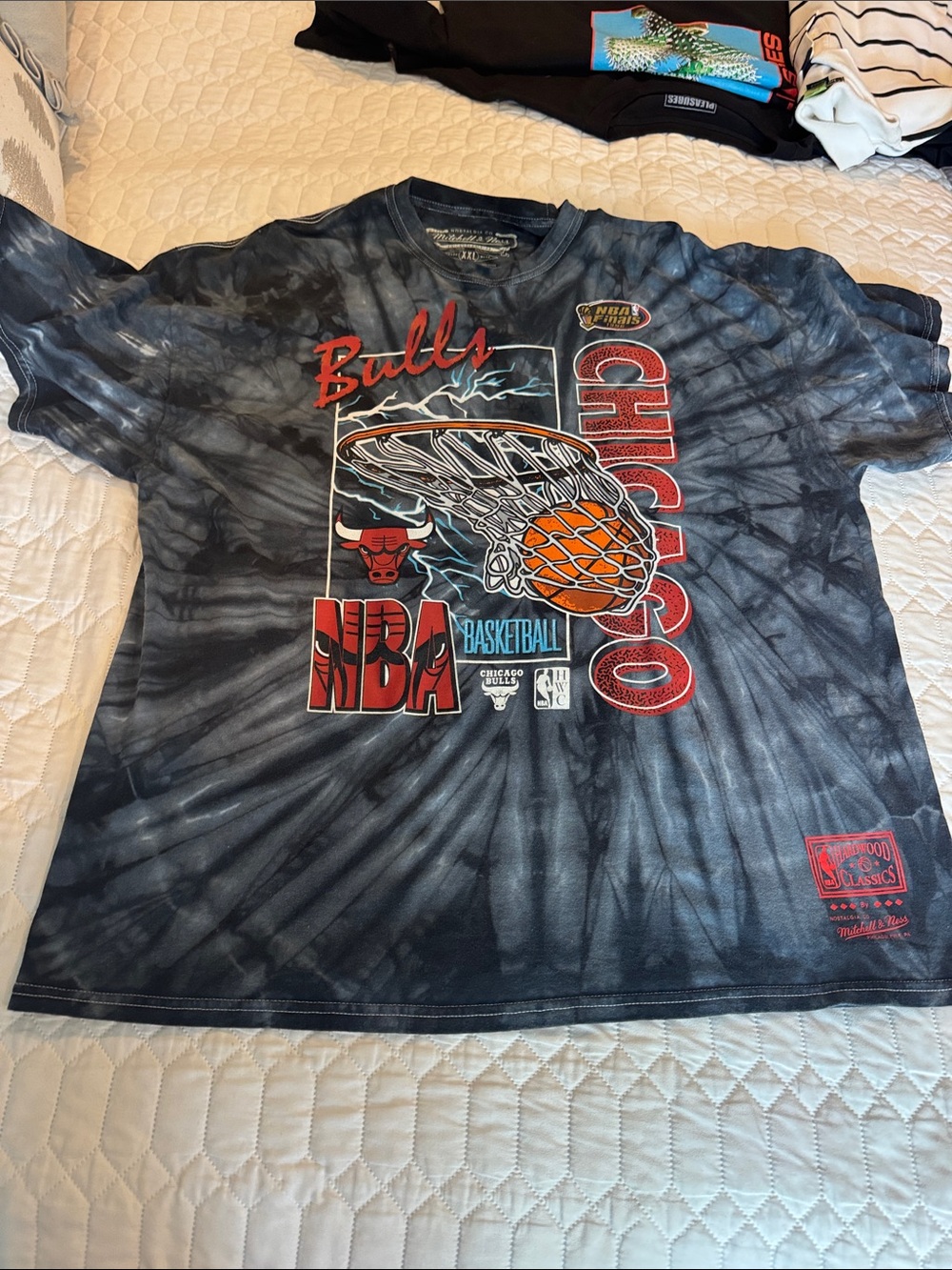 Mitchell & Ness Navy Tie-Dye Tee with Red Graphic
